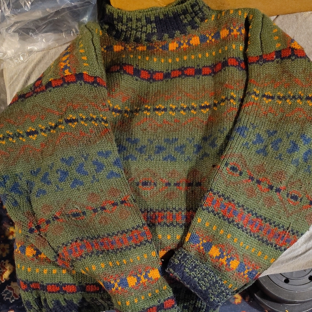 GAP Green Multicolor Wool Mock Turtleneck Sweater